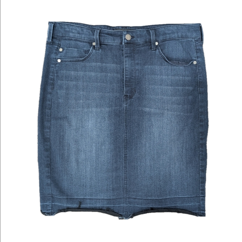 Liverpool Frayed Hem Mini Jean Stretchy Skirt